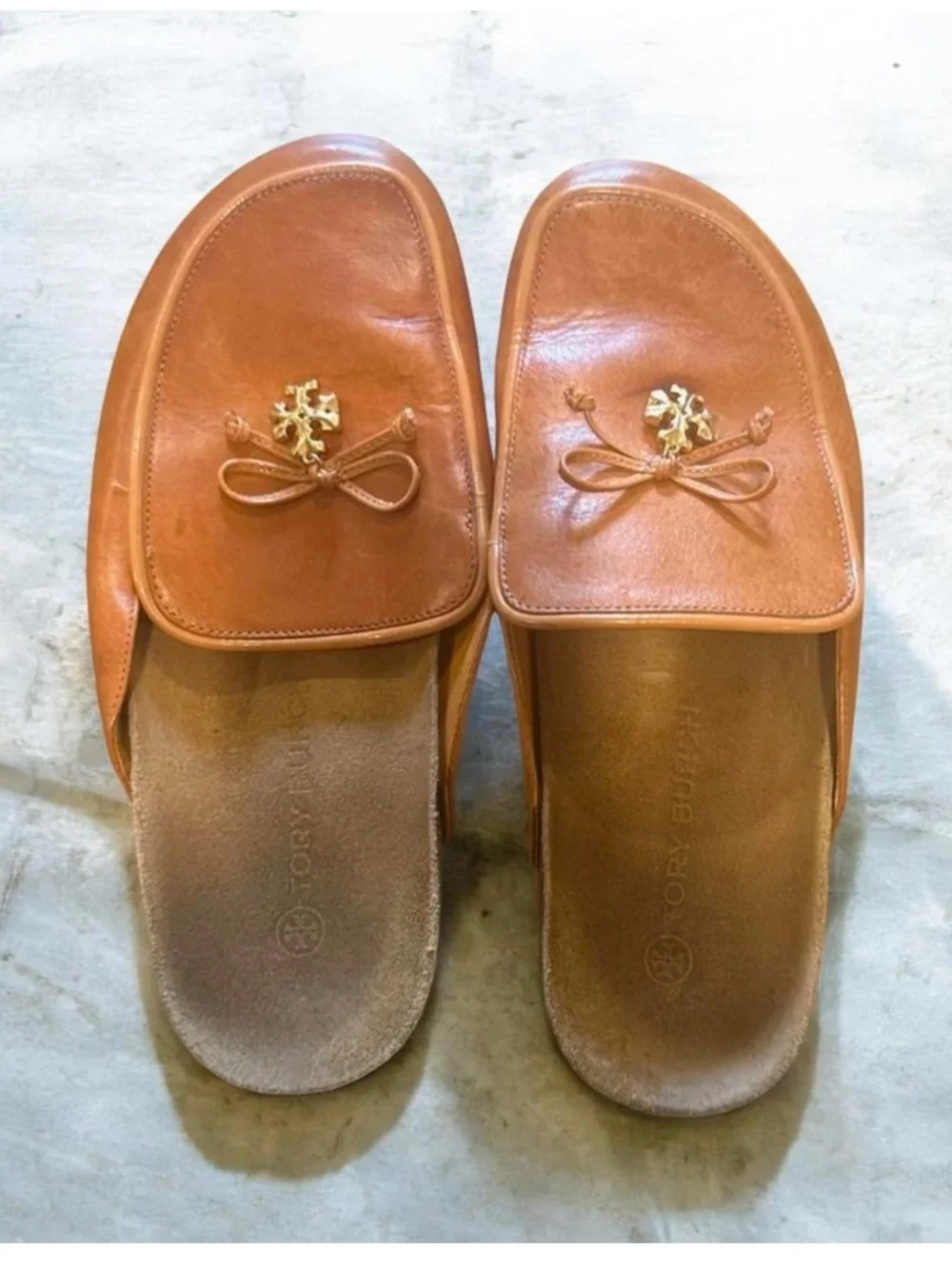 Cute Tory Burch Tan Leather Backless Loafers ~ Size 9